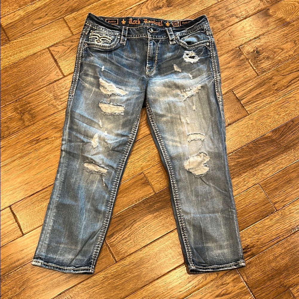 Rock Revival Blue Cropped Distressed Jeans